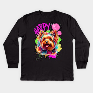 A colorful Yorkshire terrier Kids Long Sleeve T-Shirt